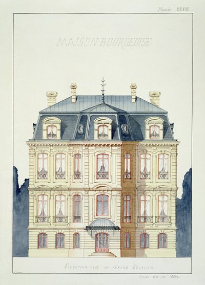 Front elevation of a house for the Bourgeoisie, plate XXXIII, from a folio of designs by H. Monnot